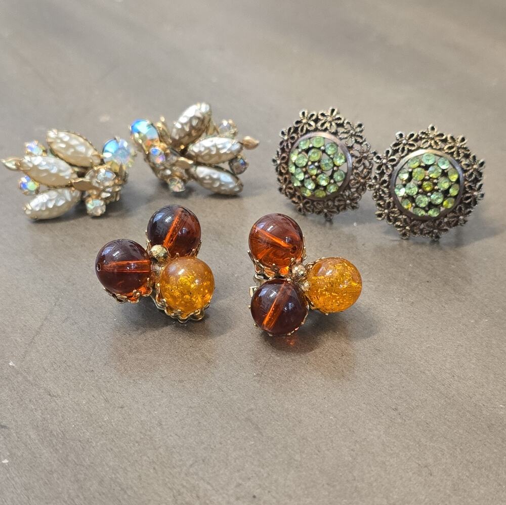 Vintage Set of 3 Clip On Earrings